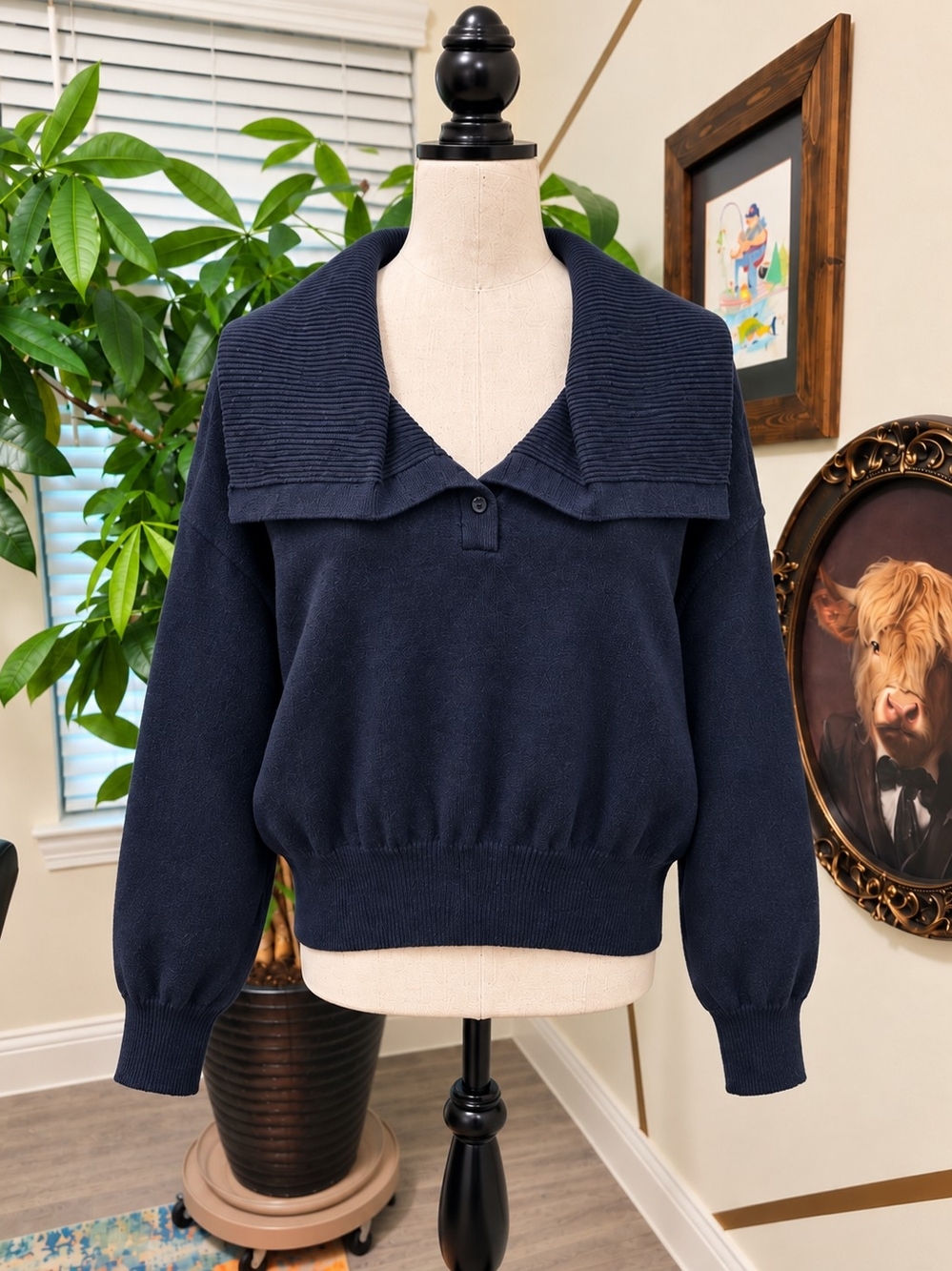 wild fable Navy Ribbed Statement Collar Sweater